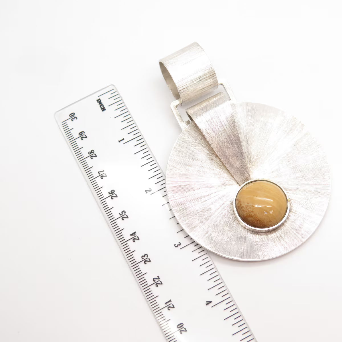 925 Sterling Silver Vintage Real Jasper Gemstone Textured Pendant