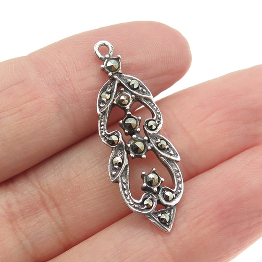 925 Sterling Silver Vintage Real Marcasite Art Deco Style Pendant