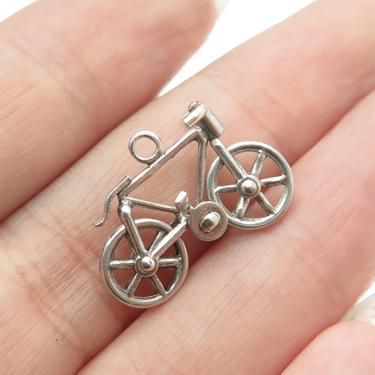 925 Sterling Silver Antique Art Deco Bicycle Minimalist Charm Pendant