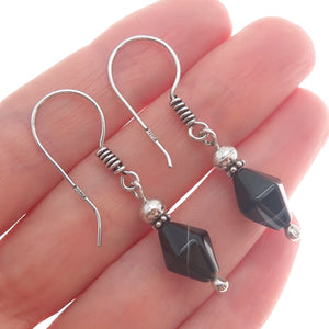 800 Silver Vintage Egypt Real Black Agate Dangle Earrings