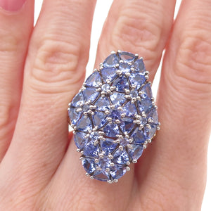 Chuck Clemency Sterling Silver 2-Tone Real Multi-Cut Tanzanite Ring Size 8.25