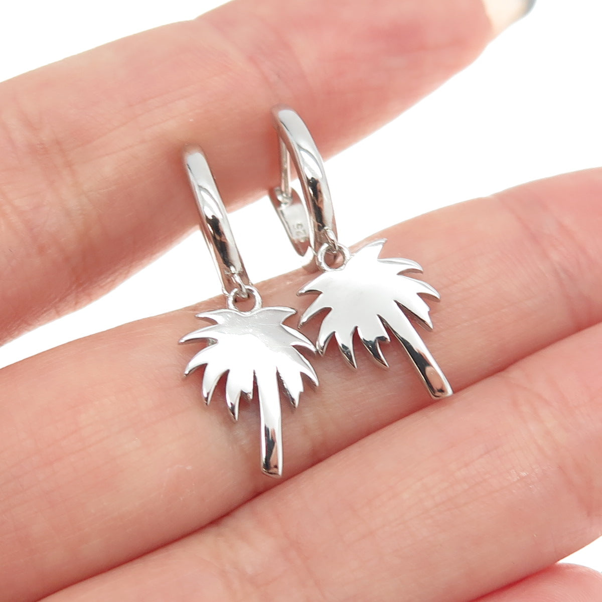 925 Sterling Silver Palm Tree Dangling Earrings