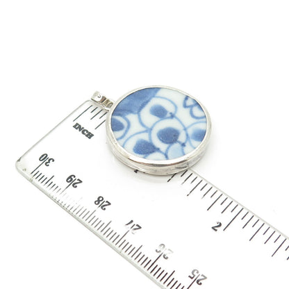 925 Sterling Silver Vintage Roun Pendant w/ Antique Chinese Porcelain