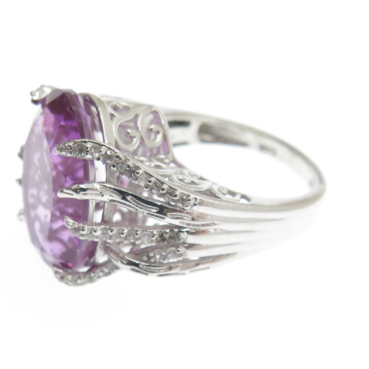 CHUCK CLEMENCY 925 Sterling Silver White Topaz & Amethyst Gem Ring Size 7.25