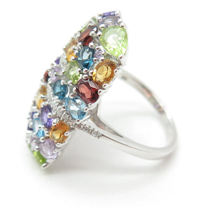 DSMK 925 Sterling White & Blue Topaz Amethyst Citrine Peridot Garnet Ring Size 7
