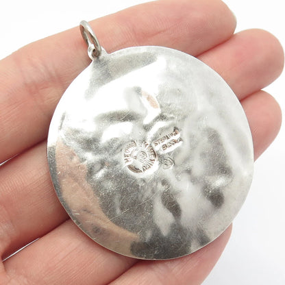 925 Sterling Silver Vintage Mexico LB Real Azurite Gem Round Goat Pendant