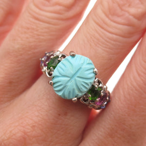 Chuck Clemency 925 Sterling Turquoise Amethyst Tanzanite Peridot Ring Size 8.25