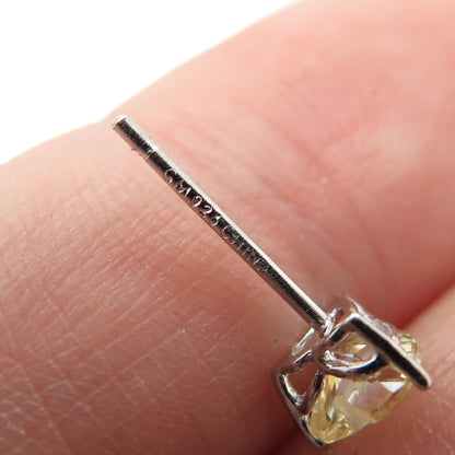 925 Sterling Silver Heart-Cut Shaped Canary C Z Stud Earrings