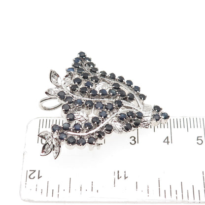 925 Sterling Silver Vintage Real Sapphire & C Z Floral Pin Brooch / Pendant