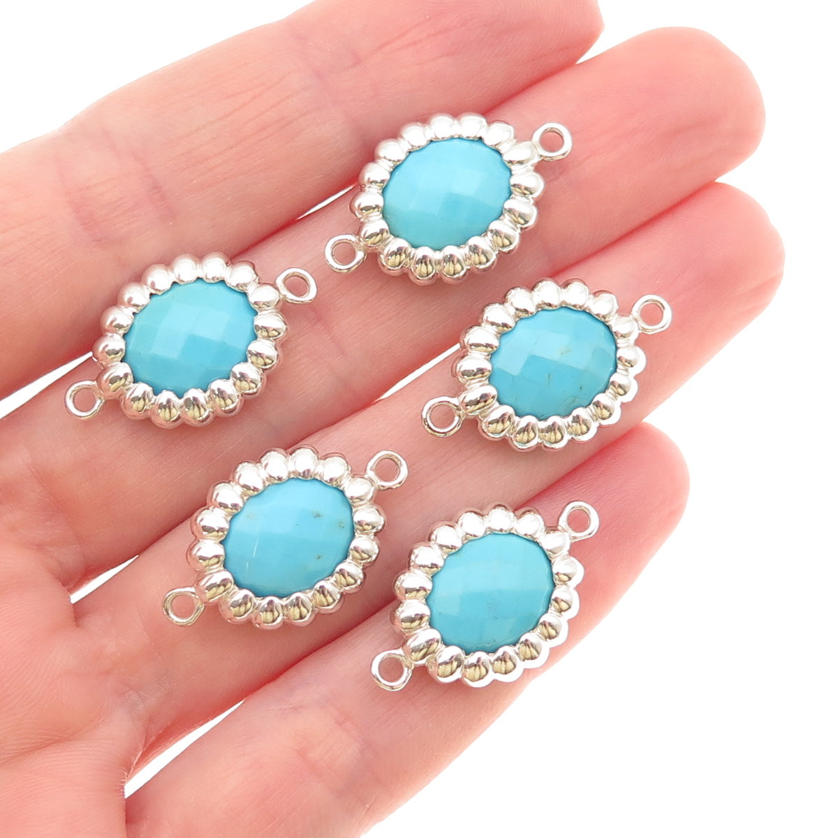 925 Sterling Real Sleeping Beauty Turquoise SET of 5 Bracelet / Necklace Parts