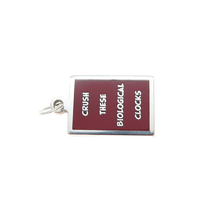 925 Sterling Red Enamel Crush These Biological Clocks Minimalist Charm Pendant