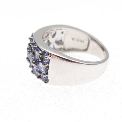 925 Sterling Silver Real Pear & Round-Cut Tanzanite Floral Ring Size 8