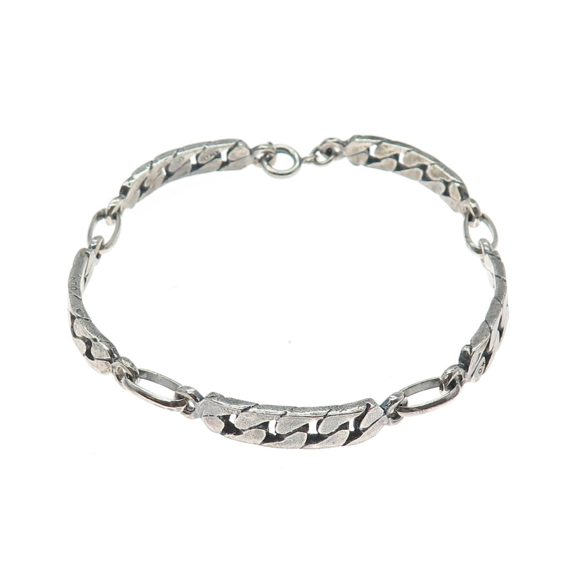 800 Silver Vintage Oxidized Cuban Panel Link Bracelet 8.25"
