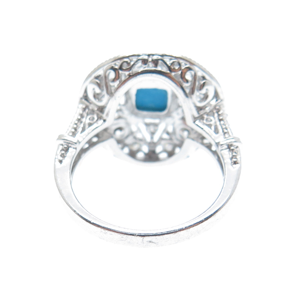 ROSS SIMONS 925 Sterling Silver Real Turquoise & Round-Cut C Z Ring Size 6.25