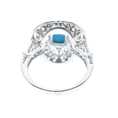 ROSS SIMONS 925 Sterling Silver Real Turquoise & Round-Cut C Z Ring Size 6.25