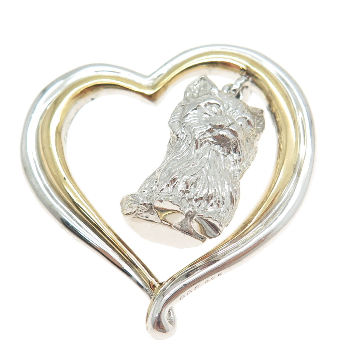 925 Sterling Silver 2-Tone Kitty Open Heart Slide Pendant