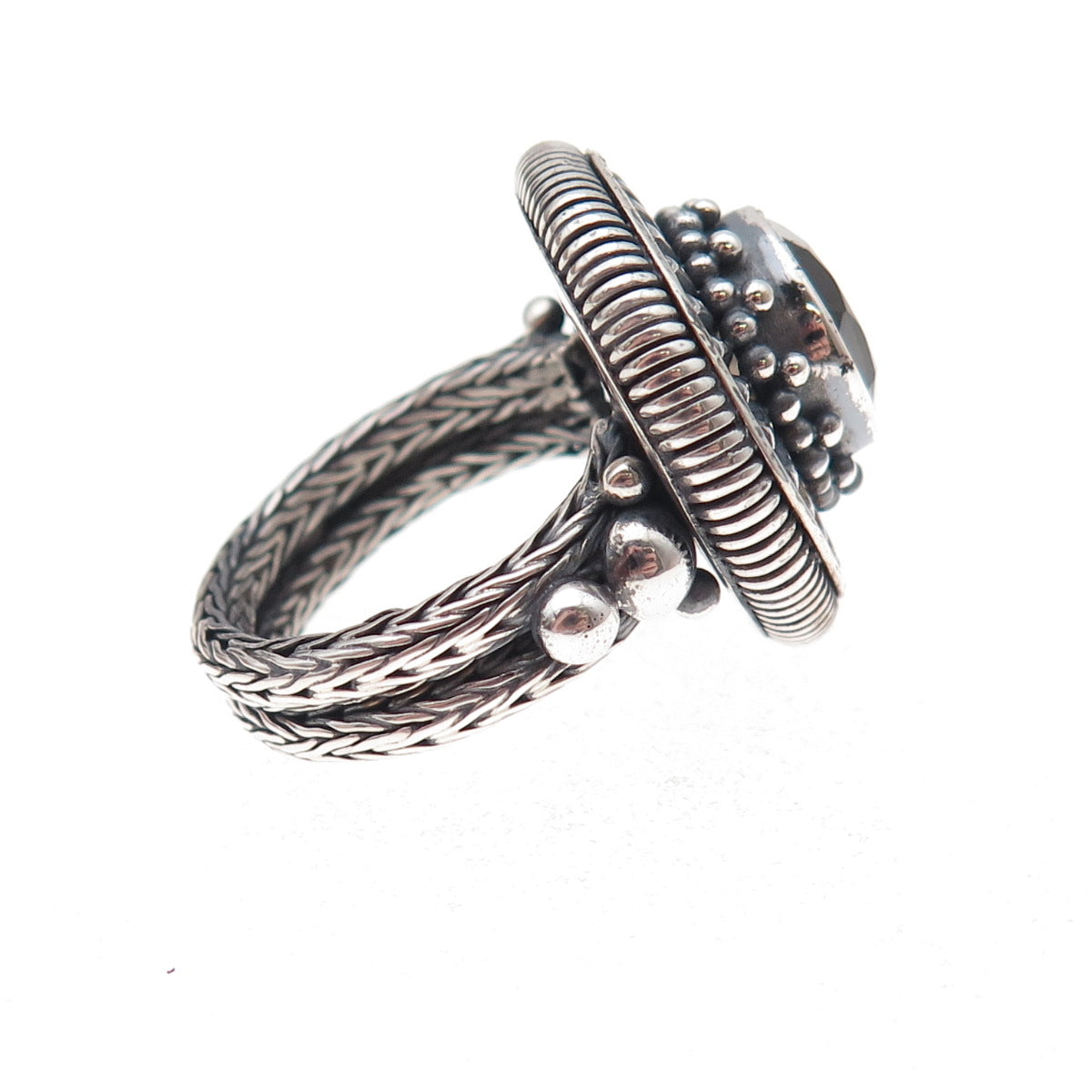 Samuel Benham 925 Sterling Silver Vintage Real Smoky Quartz Oxidized Ring Size 6