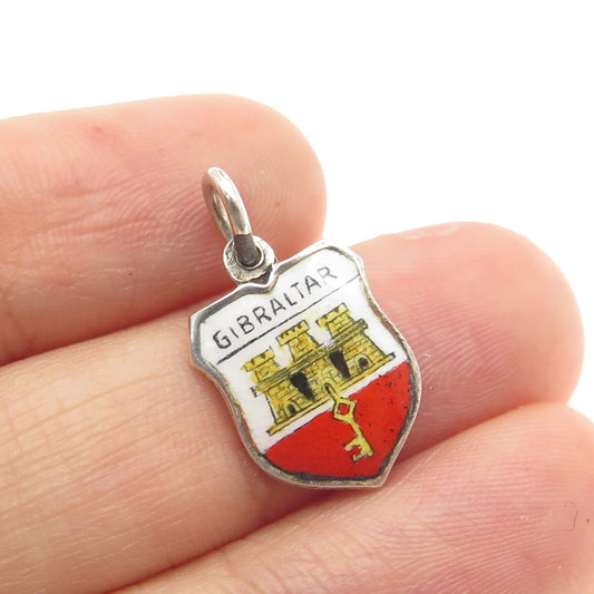 FRITZ REU & CO. 800 Silver Vintage Enamel Gibraltar Minimalist Charm Pendant