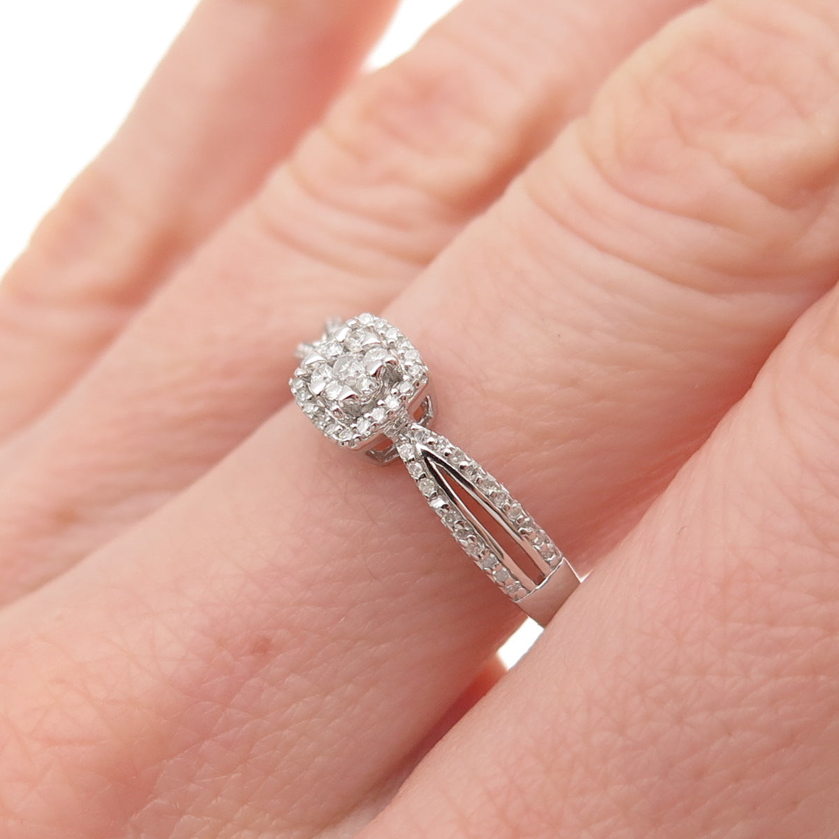 Sun 925 Sterling Silver Real Round-Cut Diamond Engagement Ring Size 7