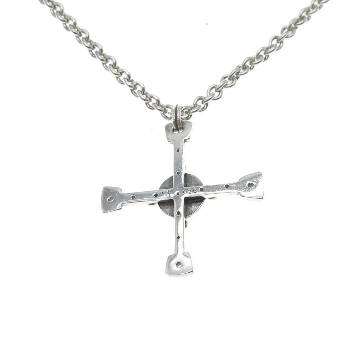 925 Sterling Silver 14K Gold Vintage Real Tourmaline Cross Chain Necklace 16"