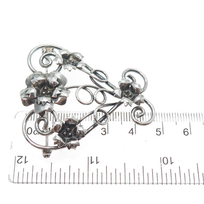LE GRO 925 Sterling Silver Antique Art Deco Flower Heart Oxidized Pin Brooch