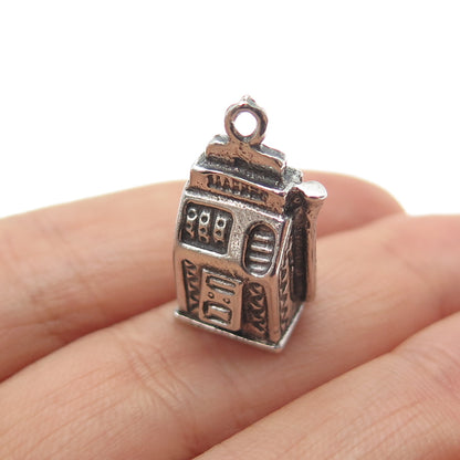 925 Sterling Silver Vintage Slot Machine Casino Oxidized Mini 3D Charm Pendant