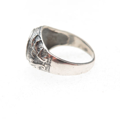 925 Sterling Silver Vintage Heart Oxidized Signet Ring Size 4