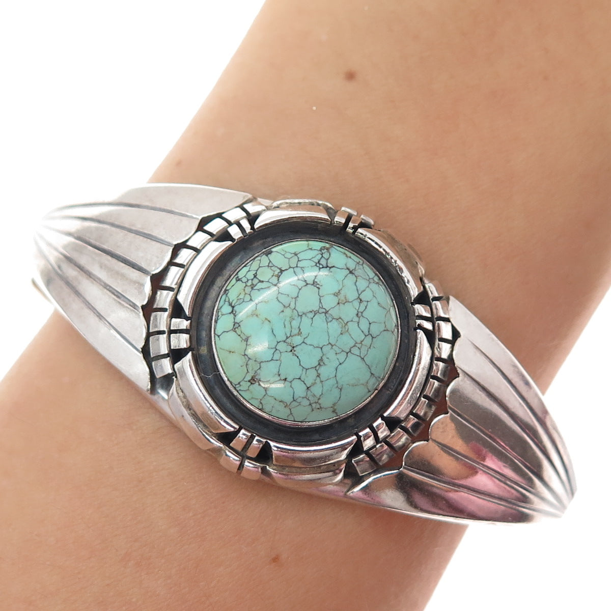 DINO GARCIA KEWA Old Pawn Sterling Vintage Turquoise Adjustable Bracelet 6.25"