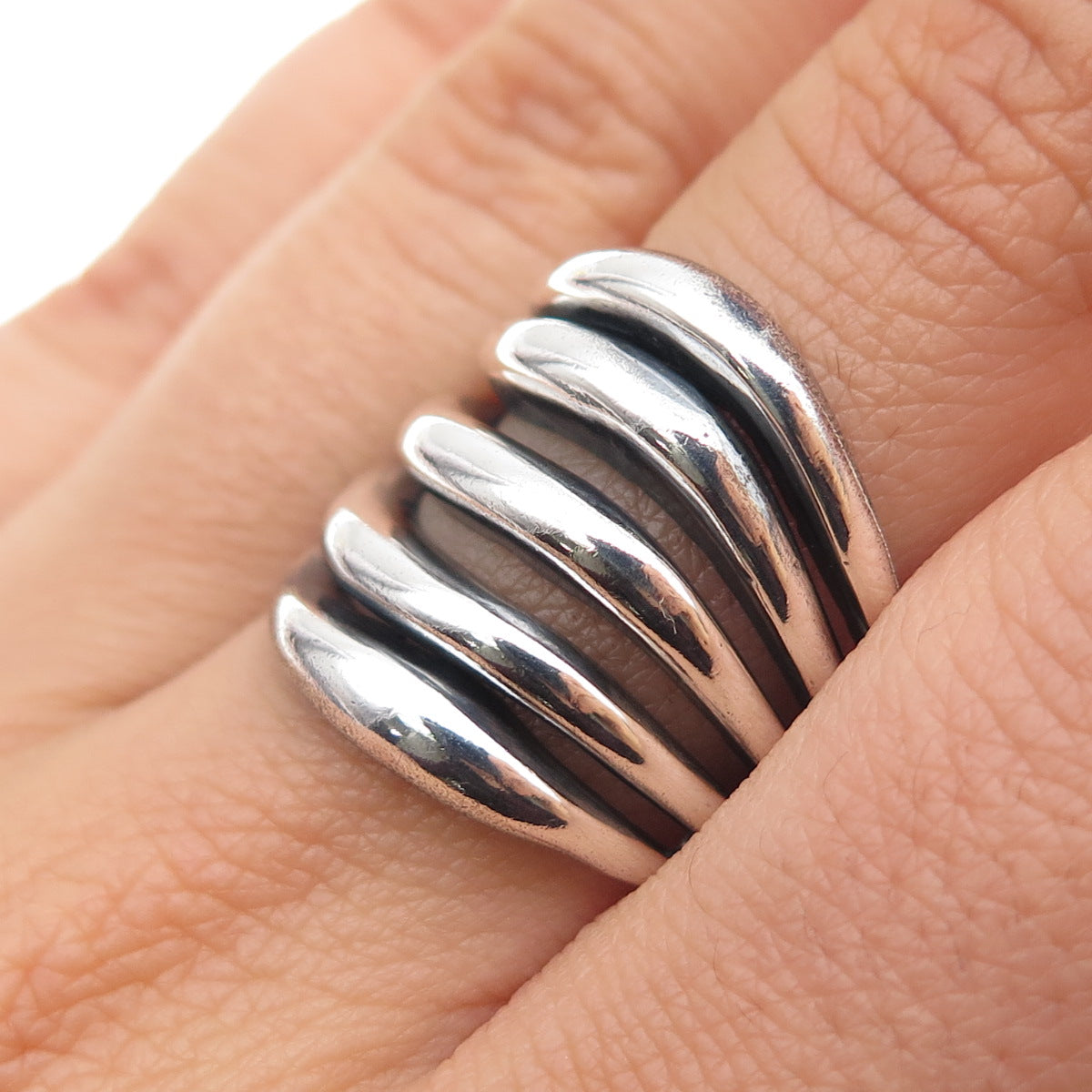 925 Sterling Silver Vintage Modernist Multi-Row Oxidized Ring Size 8.25