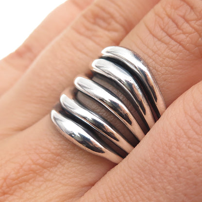 925 Sterling Silver Vintage Modernist Multi-Row Oxidized Ring Size 8.25