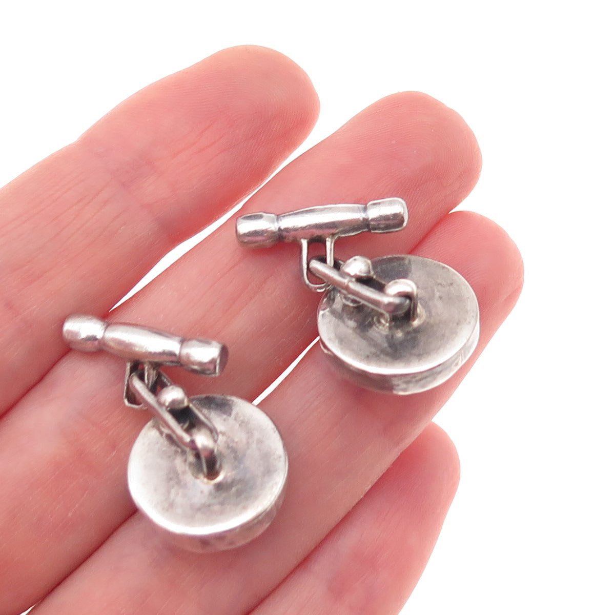 925 Sterling Silver Vintage Real Lapis Modernist Oxidized Chain Cufflinks