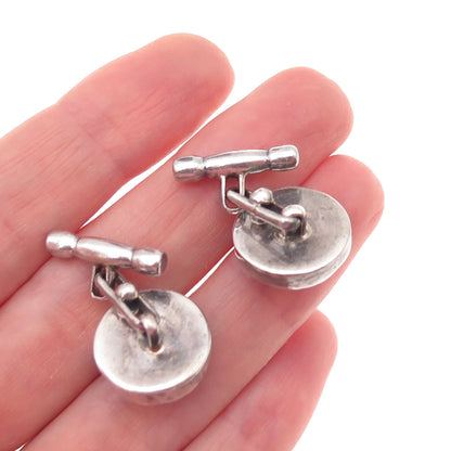 925 Sterling Silver Vintage Real Lapis Modernist Oxidized Chain Cufflinks