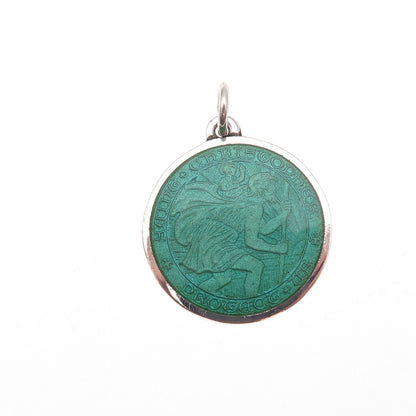 Charles Thomae Sterling Silver Antique Art Deco Enamel St. Christopher Pendant