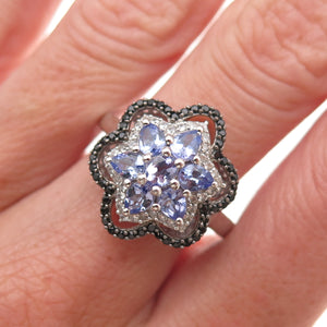 Chuck Clemency 925 Sterling Real Tanzanite Black Spinel White Topaz Ring Size 8