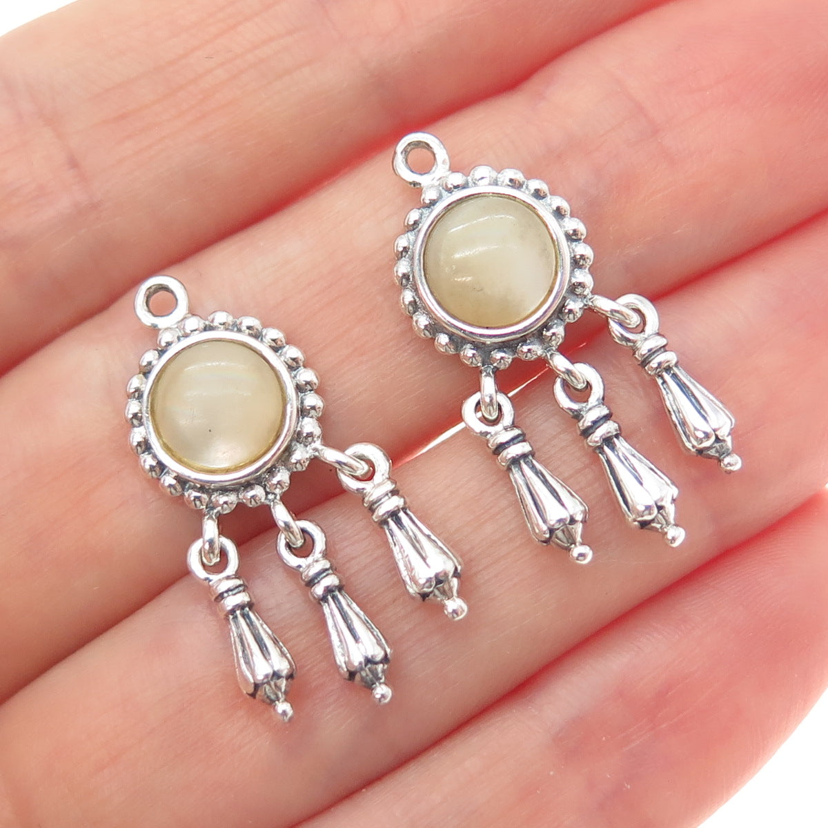 925 Sterling Silver Vintage Real MOP Modernist Dangle Jacket Earrings