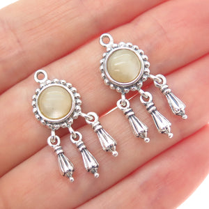 925 Sterling Silver Vintage Real MOP Modernist Dangle Jacket Earrings