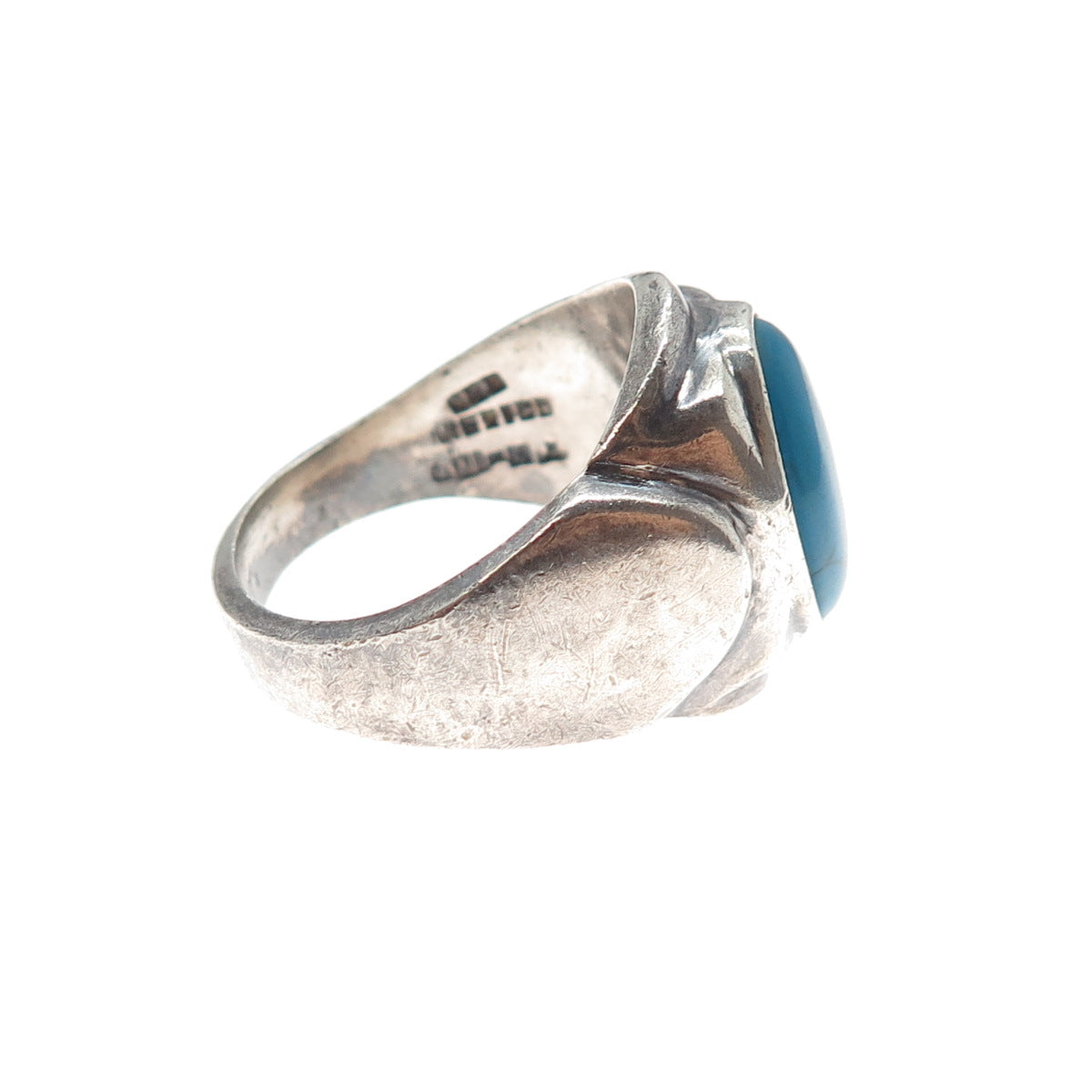 925 Sterling Silver Vintage Mexico Real Bisbee Turquoise Modernist Ring Size 10