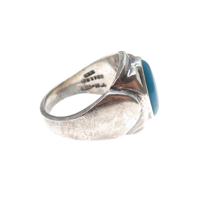 925 Sterling Silver Vintage Mexico Real Bisbee Turquoise Modernist Ring Size 10