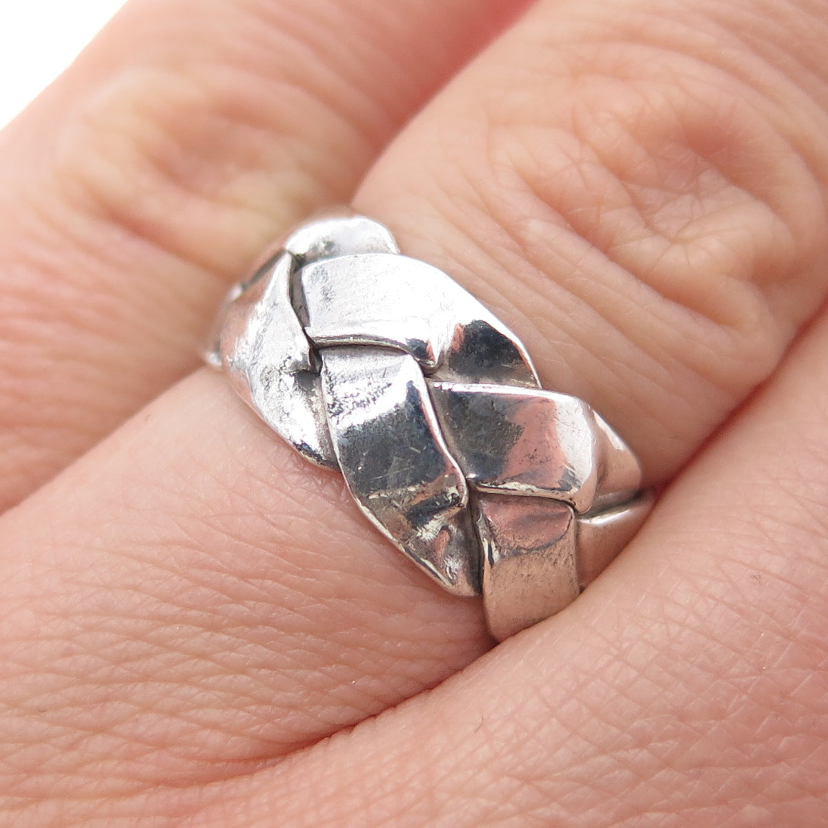925 Sterling Silver Vintage Mexico Modernist Woven Band Ring Size 6