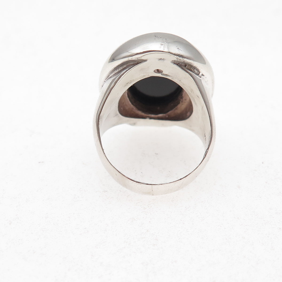 925 Sterling Silver Vintage Real Black Onyx Modernist Oxidized Ring Size 6.25