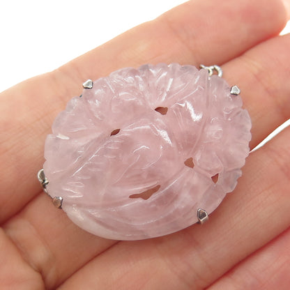 925 Sterling Silver Antique China Real Carved Rose Jade Floral Box Lock Clasp