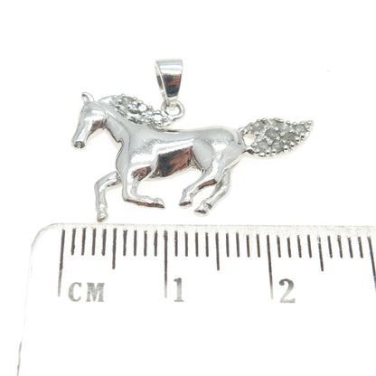 925 Sterling Silver Real Round-Cut Diamond Wild Horse Pendant