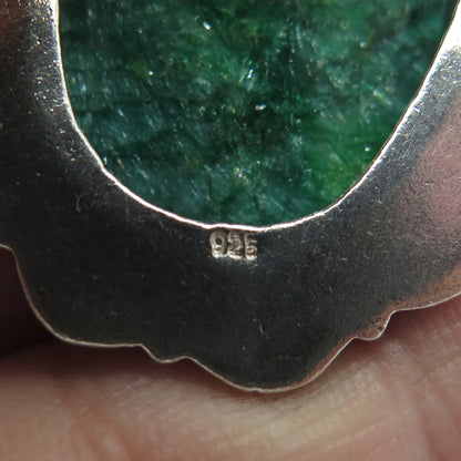 925 Sterling Silver Vintage Real Oval-Cut Green Zoisite Gem Swirl Oval Pendant