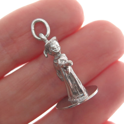 925 Sterling Silver Vintage Graduate Boy Minimalist 3D Charm Pendant