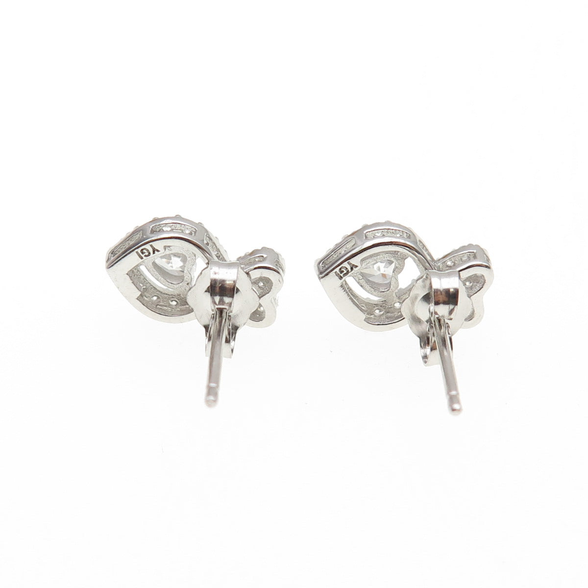 925 Sterling Silver Heart & Round-Cut C Z Stud Earrings