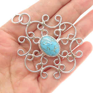 925 Sterling Silver Vintage Faux Turquoise Ornate Swirl Pendant