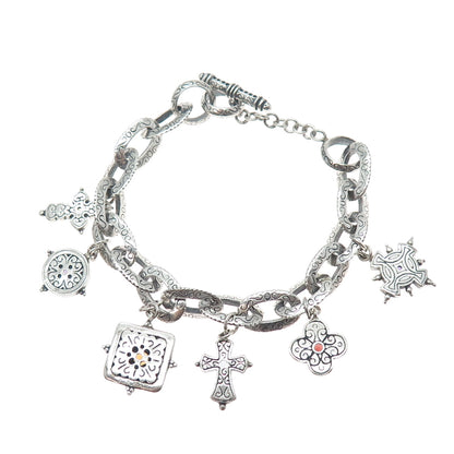 SAMUEL BENHAM BJC Sterling Silver Vintage Real Multi-Gem Cross Bracelet 6.75"