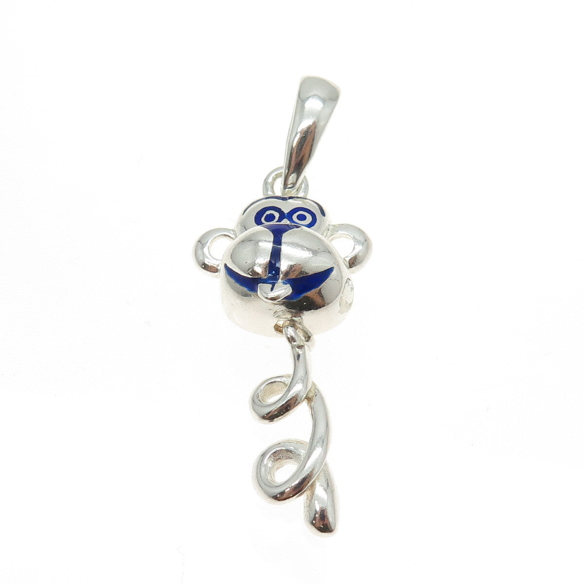 925 Sterling Silver Vintage Italy Blue Enamel Monkey Pendant