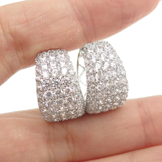 925 Sterling Silver Pave C Z Huggie Earrings