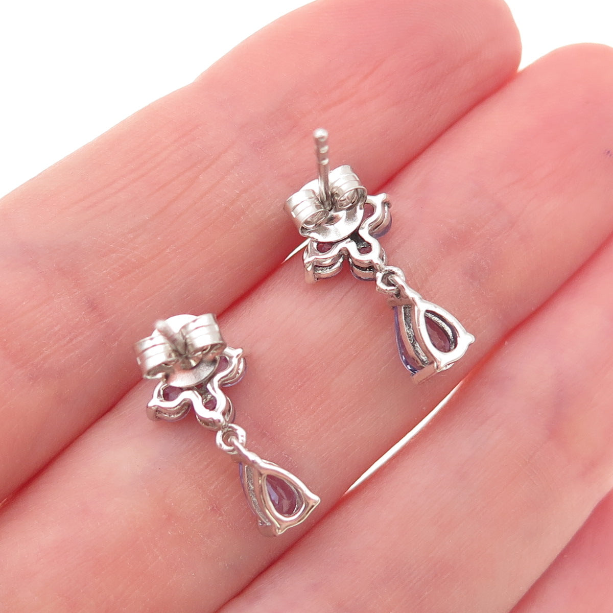 Chuck Clemency 925 Sterling Silver Real Round & Pear-Cut Tanzanite Earrings